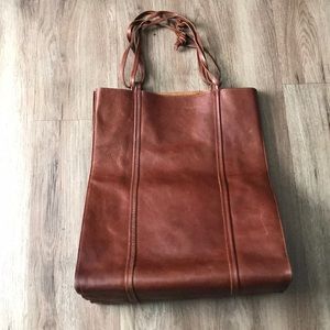 Margiela North South Leather Tote Bag Cognac Brown